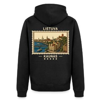 Litauen Kaunas Vintage Reisemarke - Unisex Premium Bio Zip Hoodie - Schwarz - Hinten - Nico (187cm)