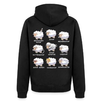 Unschaf & Co. – Lustige Schaf Wortspiele - Unisex Premium Bio Zip Hoodie - Schwarz - Hinten - Nico (187cm)