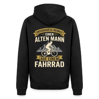 Alten Mann auf einem fahrrad - Unisex Premium Bio Zip Hoodie - Schwarz - Hinten - Nico (187cm)