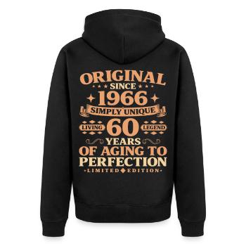 Original depuis 1966 Vintage 60e anniversaire - Veste à capuche bio Premium Unisexe - noir - Dos - Nico (187cm)