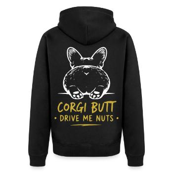 Corgi Butt Drive Me Nuts - Unisex Premium Organic Zip Hoodie - black - Back - Nico (187cm)