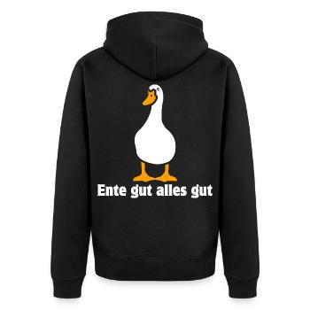 Ente gut alles gut | Cartoon - Unisex Premium Bio Zip Hoodie - Schwarz - Hinten - Nico (187cm)