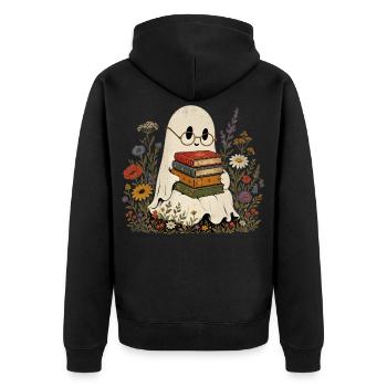 Cute Ghost Books Wildflower T-Shirt Women - Unisex Premium Organic Zip Hoodie - black - Back - Nico (187cm)