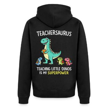Teachersaurus Teacher Humor with Little Dinosaur - Unisex Premium Organic Zip Hoodie - black - Back - Nico (187cm)