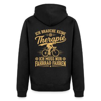 ich muss nur fahrrad fahren - Unisex Premium Bio Zip Hoodie - Schwarz - Hinten - Nico (187cm)