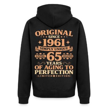 Original depuis 1961 65e anniversaire - Veste à capuche bio Premium Unisexe - noir - Dos - Nico (187cm)