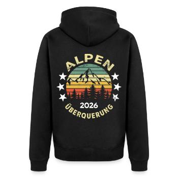 Alpen Überquerung 2026, Alpenüberquerung - Unisex Premium Bio Zip Hoodie - Schwarz - Hinten - Nico (187cm)
