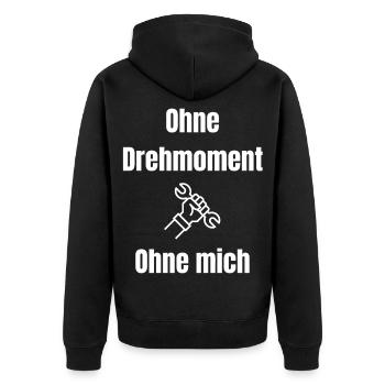 Ohne Drehmoment Ohne Mich - Unisex Premium Bio Zip Hoodie - Schwarz - Hinten - Nico (187cm)