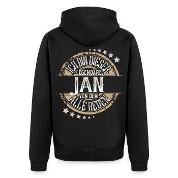 Jan - Unisex Premium Bio Zip Hoodie - Schwarz - Hinten - Nico (187cm)
