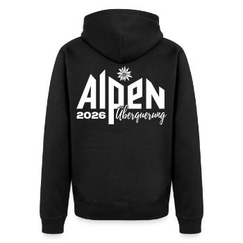 Alpen Überquerung 2026 - Wandern - Unisex Premium Bio Zip Hoodie - Schwarz - Hinten - Nico (187cm)