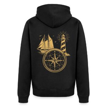 Maritime Compass Sailing Ship North Lighthouse - Unisex Premium Organic Zip Hoodie - black - Back - Nico (187cm)