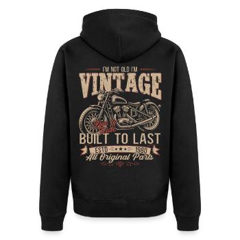 46. Geburtstag Geschenk Motorradfahrer Biker 1980 - Unisex Premium Bio Zip Hoodie - Schwarz - Hinten - Nico (187cm)