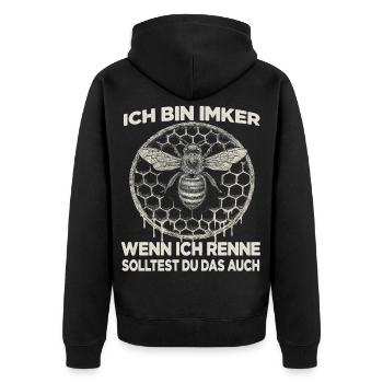 Imkereibedarf Imker Zubehör Bienen Wabenmuster  - Unisex Premium Bio Zip Hoodie - Schwarz - Hinten - Nico (187cm)