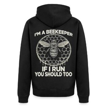 Bee Motif Honeycomb Beekeeper Hat Beekeeper Suit Vintage Beekeeper - Unisex Premium Organic Zip Hoodie - black - Back - Nico (187cm)