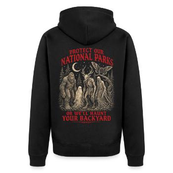 Les cryptides protègent nos parcs nationaux - Veste à capuche bio Premium Unisexe - noir - Dos - Nico (187cm)