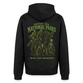 Les cryptides protègent nos parcs nationaux - Veste à capuche bio Premium Unisexe - noir - Dos - Nico (187cm)