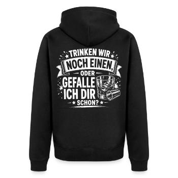 Trinken wir noch einen? - Unisex Premium Bio Zip Hoodie - Schwarz - Hinten - Nico (187cm)