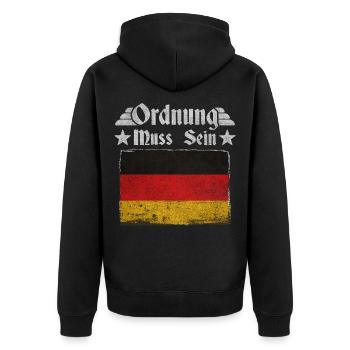 Ordnung muss sein – Deutschland Retro Flagge - Unisex Premium Bio Zip Hoodie - Schwarz - Hinten - Nico (187cm)