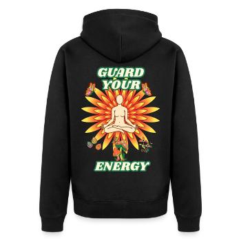 Guard Your Energy Meditation Sunflower - Unisex Premium Organic Zip Hoodie - black - Back - Nico (187cm)