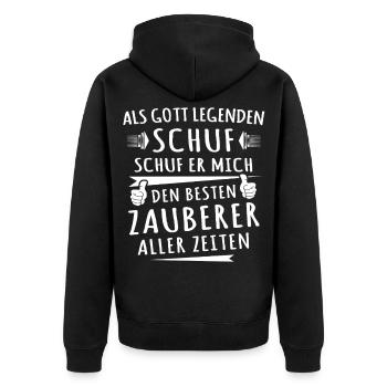 Zauberer - Unisex Premium Bio Zip Hoodie - Schwarz - Hinten - Nico (187cm)