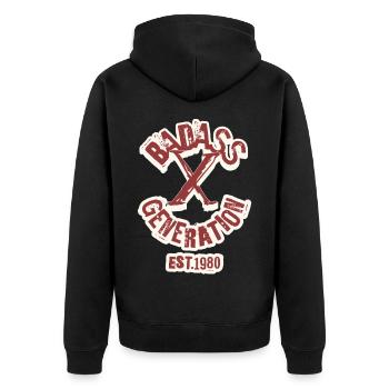 Badass Generation X 1980 - Unisex Premium Bio Zip Hoodie - Schwarz - Hinten - Nico (187cm)