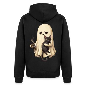 Ghost cat with coffee cup - Unisex Premium Organic Zip Hoodie - black - Back - Nico (187cm)