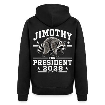 Jimothy as President 2028 - Unisex Premium Organic Zip Hoodie - black - Back - Nico (187cm)