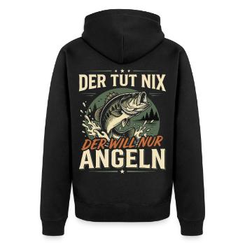 Der TUT nix der Will nur Angeln Fischer Spruch - Unisex Premium Bio Zip Hoodie - Schwarz - Hinten - Nico (187cm)