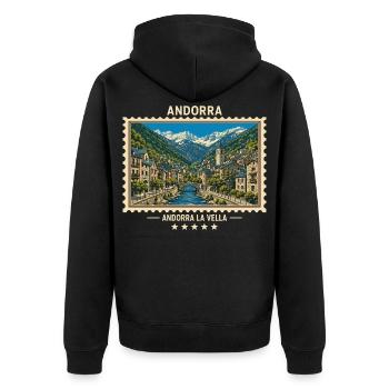 Andorra Andorra la Vella Vintage Reisemarke - Unisex Premium Bio Zip Hoodie - Schwarz - Hinten - Nico (187cm)