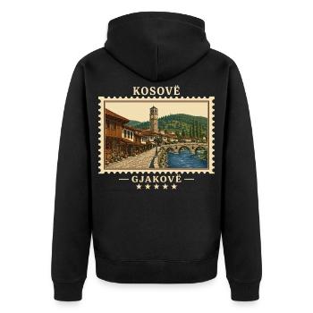 Kosovo Gjakovë Vintage Reisemarke - Unisex Premium Bio Zip Hoodie - Schwarz - Hinten - Nico (187cm)