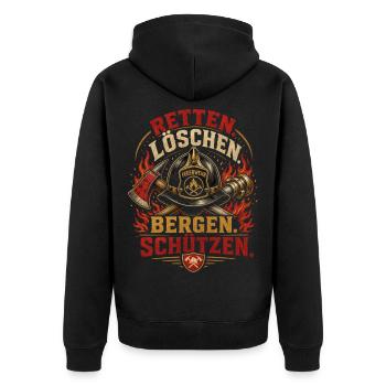 Feuerwehr - Unisex Premium Bio Zip Hoodie - Schwarz - Hinten - Nico (187cm)