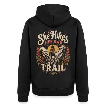 Wanderin Wandern - Unisex Premium Bio Zip Hoodie - Schwarz - Hinten - Nico (187cm)