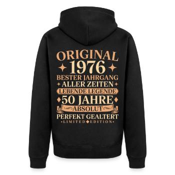 Baujahr 1976 geboren 50. Geburtstag Vintage - Unisex Premium Bio Zip Hoodie - Schwarz - Hinten - Nico (187cm)