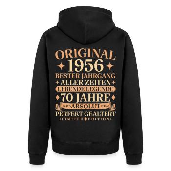 Baujahr 1956 geboren 70. Geburtstag Vintage - Unisex Premium Bio Zip Hoodie - Schwarz - Hinten - Nico (187cm)