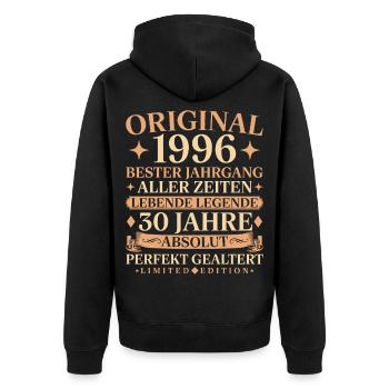 Baujahr 1996 geboren 30. Geburtstag Vintage - Unisex Premium Bio Zip Hoodie - Schwarz - Hinten - Nico (187cm)
