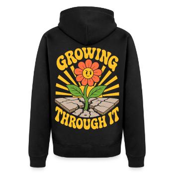 Growing Through It Flower - Unisex Premium Organic Zip Hoodie - black - Back - Nico (187cm)