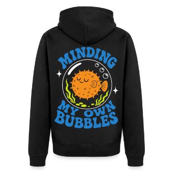 Minding My Own Bubbles Puffer Fish - Unisex Premium Organic Zip Hoodie - black - Back - Nico (187cm)