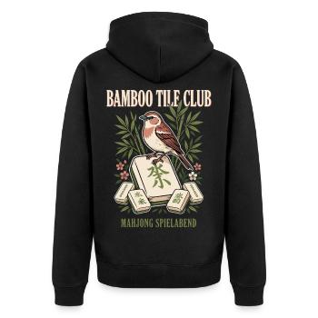 Bambus Mahjong Vogel Club - Unisex Premium Bio Zip Hoodie - Schwarz - Hinten - Nico (187cm)