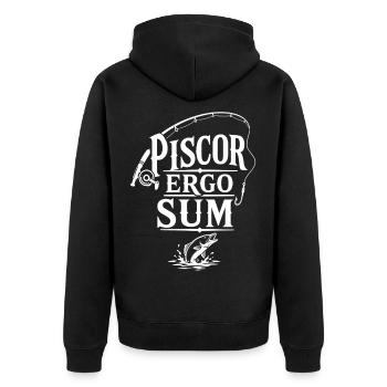 Ich angele also bin ich | Latein Spruch - Unisex Premium Bio Zip Hoodie - Schwarz - Hinten - Nico (187cm)