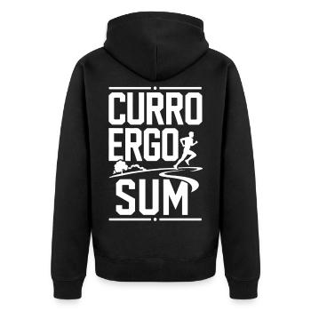 Ich laufe also bin ich | Latein Spruch - Unisex Premium Bio Zip Hoodie - Schwarz - Hinten - Nico (187cm)