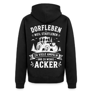 Dorfleben Traktor: Zu viele Ampeln - Unisex Premium Bio Zip Hoodie - Schwarz - Hinten - Nico (187cm)