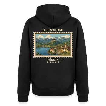 Deutschland Füssen Vintage Reisemarke - Unisex Premium Bio Zip Hoodie - Schwarz - Hinten - Nico (187cm)