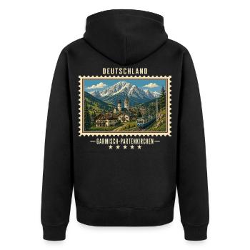 Deutschland Garmisch-Partenkirchen Vintage Reise - Unisex Premium Bio Zip Hoodie - Schwarz - Hinten - Nico (187cm)