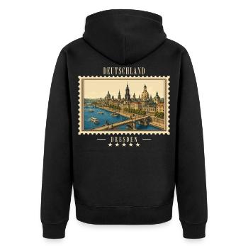 Deutschland Dresden Vintage Reisemarke - Unisex Premium Bio Zip Hoodie - Schwarz - Hinten - Nico (187cm)