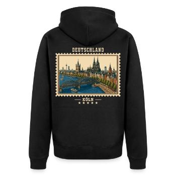 Deutschland Köln Vintage Reisemarke - Unisex Premium Bio Zip Hoodie - Schwarz - Hinten - Nico (187cm)