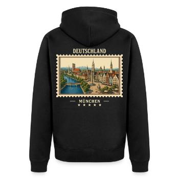 Deutschland München Vintage Reisemarke - Unisex Premium Bio Zip Hoodie - Schwarz - Hinten - Nico (187cm)