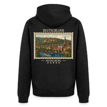 Deutschland Heidelberg Vintage Reisemarke - Unisex Premium Bio Zip Hoodie - Schwarz - Hinten - Nico (187cm)