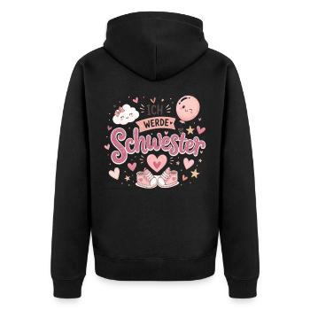 Ich werde Schwester Rosa Design - Unisex Premium Bio Zip Hoodie - Schwarz - Hinten - Nico (187cm)