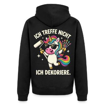 Ich treffe Nicht Ich dekoriere - Unisex Premium Bio Zip Hoodie - Schwarz - Hinten - Nico (187cm)