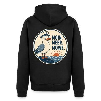Moin Meer Möwe – Norddeutscher Küsten Spruch - Unisex Premium Bio Zip Hoodie - Schwarz - Hinten - Nico (187cm)
